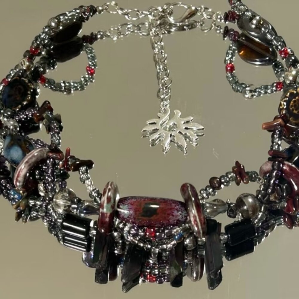 Unique handmade black beaded necklace